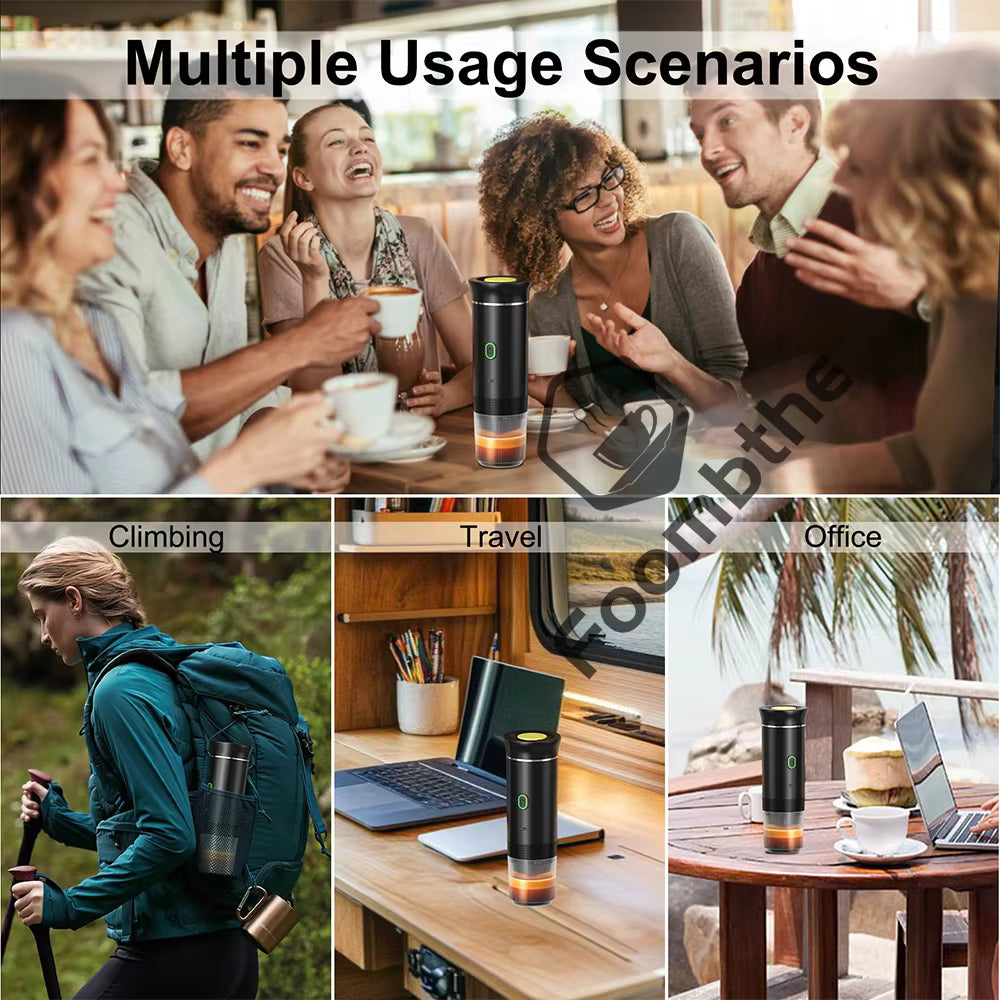 "Portable 3-in-1 Espresso Coffee Maker – Travel, Car & Home Use | Compatible with Capsules & Ground Coffee"