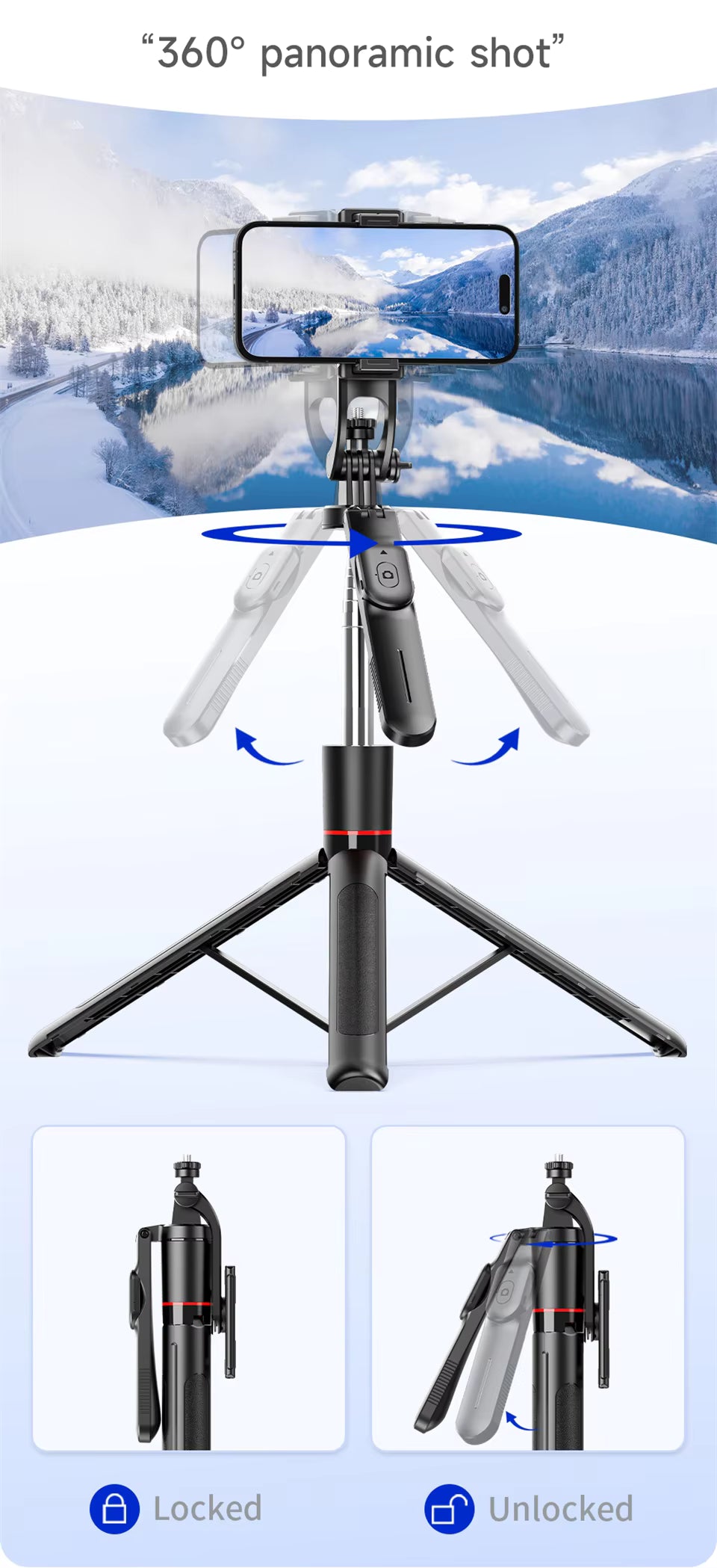 MEUYAG Selfie Stick Tripod with Bluetooth Remote & Fill Light – 1708mm Long, 360° Rotation, Phone Holder