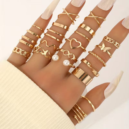 22PCS Women’s Vintage Punk Stacked Rings Set