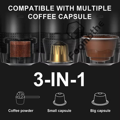 "Portable 3-in-1 Espresso Coffee Maker – Travel, Car & Home Use | Compatible with Capsules & Ground Coffee"