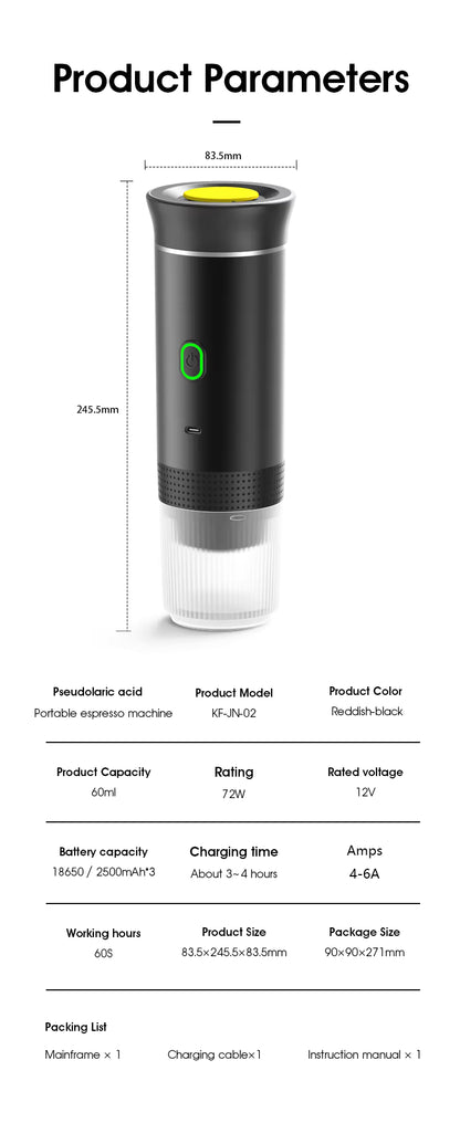 "Portable 3-in-1 Espresso Coffee Maker – Travel, Car & Home Use | Compatible with Capsules & Ground Coffee"