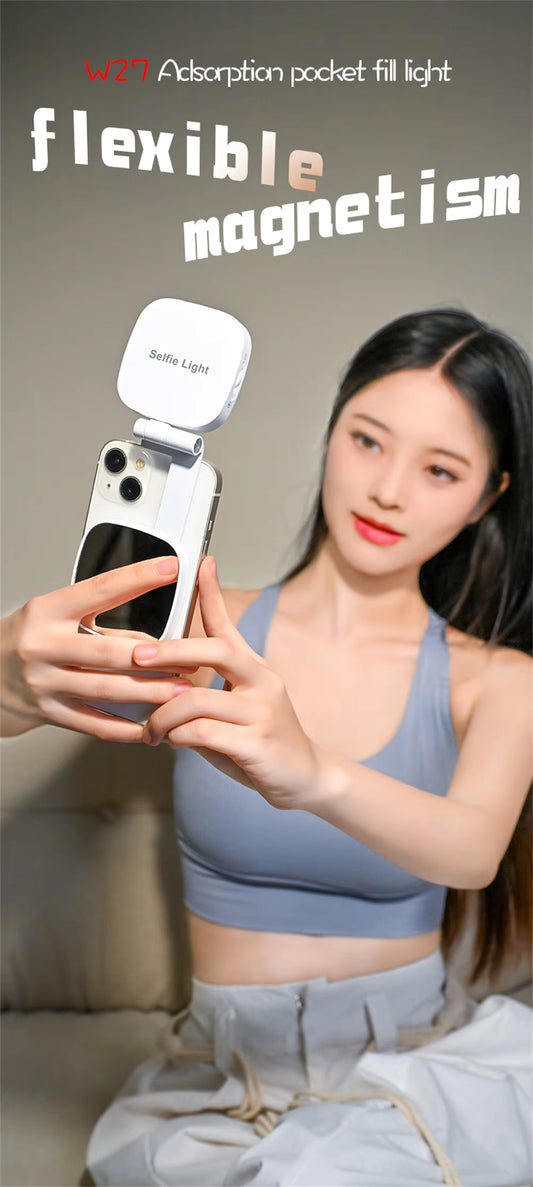 4-in-1 Selfie Makeup Light Magnetic Fill Light Portable Pocket Light Strip Mirror Outdoor Touch-Up Lighting Mobile Phone Stand