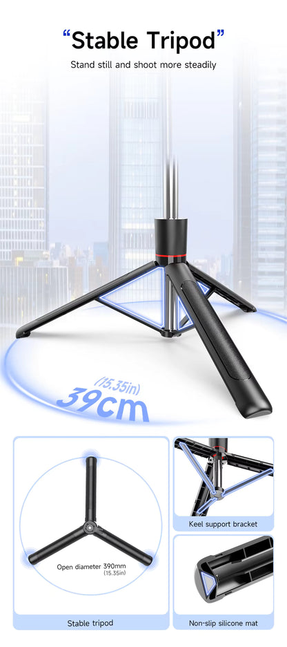 MEUYAG Selfie Stick Tripod with Bluetooth Remote & Fill Light – 1708mm Long, 360° Rotation, Phone Holder