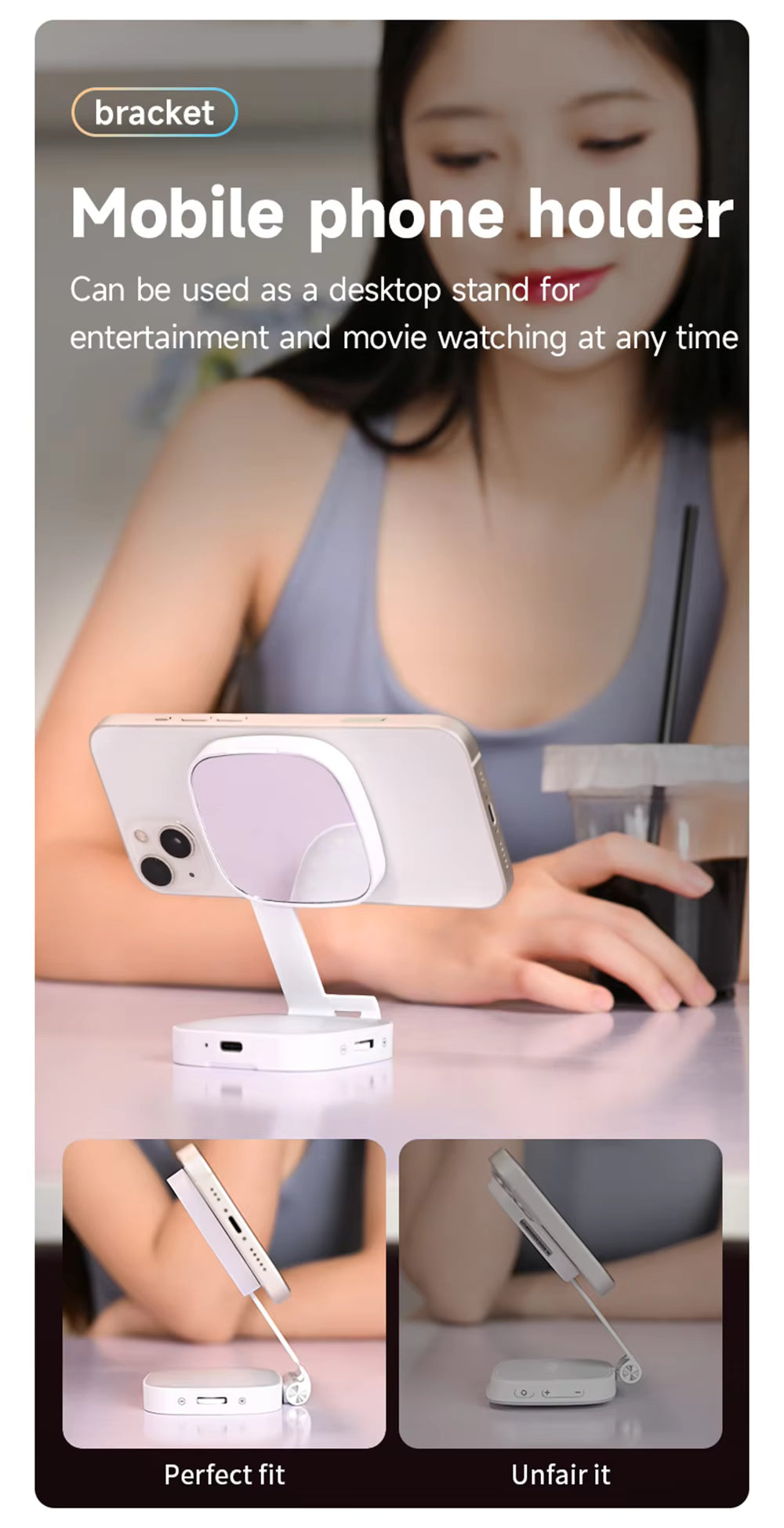 4-in-1 Selfie Makeup Light Magnetic Fill Light Portable Pocket Light Strip Mirror Outdoor Touch-Up Lighting Mobile Phone Stand