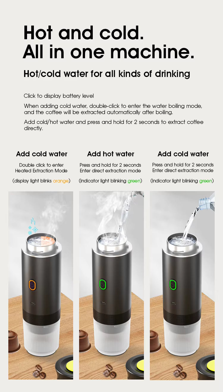 "Portable 3-in-1 Espresso Coffee Maker – Travel, Car & Home Use | Compatible with Capsules & Ground Coffee"