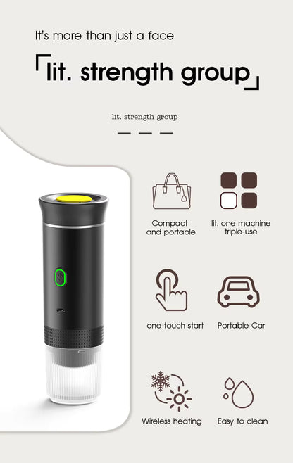 "Portable 3-in-1 Espresso Coffee Maker – Travel, Car & Home Use | Compatible with Capsules & Ground Coffee"