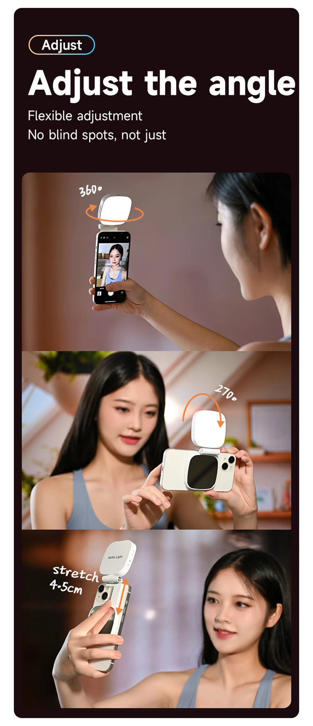 4-in-1 Selfie Makeup Light Magnetic Fill Light Portable Pocket Light Strip Mirror Outdoor Touch-Up Lighting Mobile Phone Stand