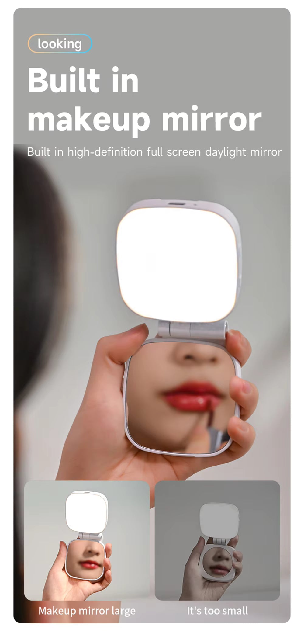 4-in-1 Selfie Makeup Light Magnetic Fill Light Portable Pocket Light Strip Mirror Outdoor Touch-Up Lighting Mobile Phone Stand