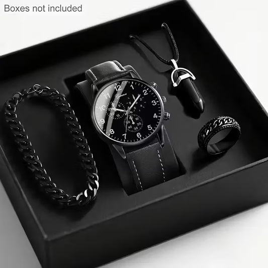 4PCS Unisex Fashion Watch & Jewelry Set